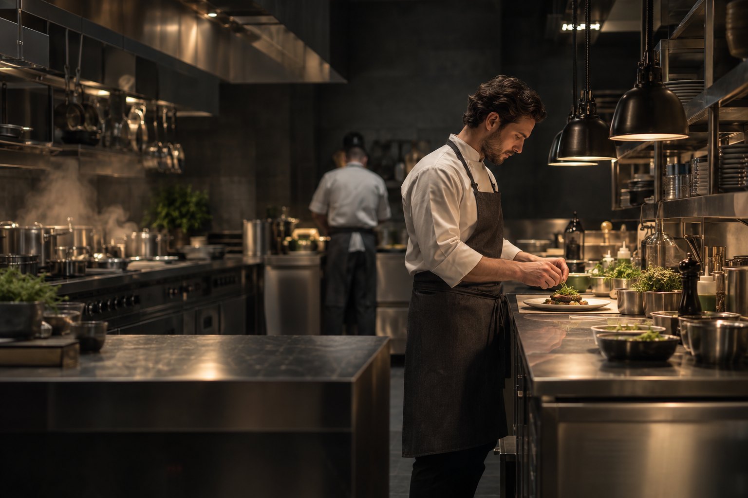 AI-generated concept of chefs preparing a restaurant service.